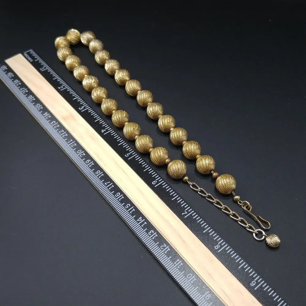 Vintage Napier Gold Textured Bead Necklace 1950s Signed 17” - Picture 5 of 10